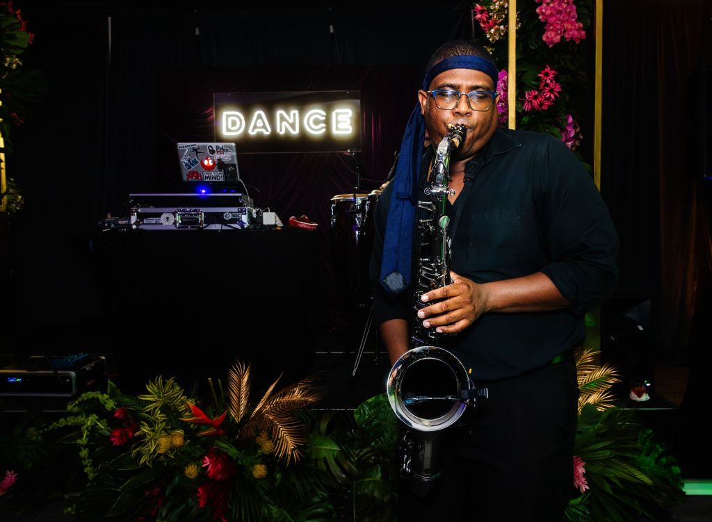 Saxophone player as part of the band taken by MML Studios at Broken Sound Country Club in Boca Raton, Florida