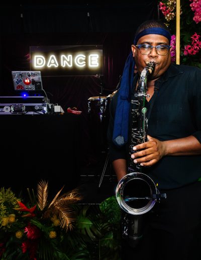 Saxophone player as part of the band taken by MML Studios at Broken Sound Country Club in Boca Raton, Florida